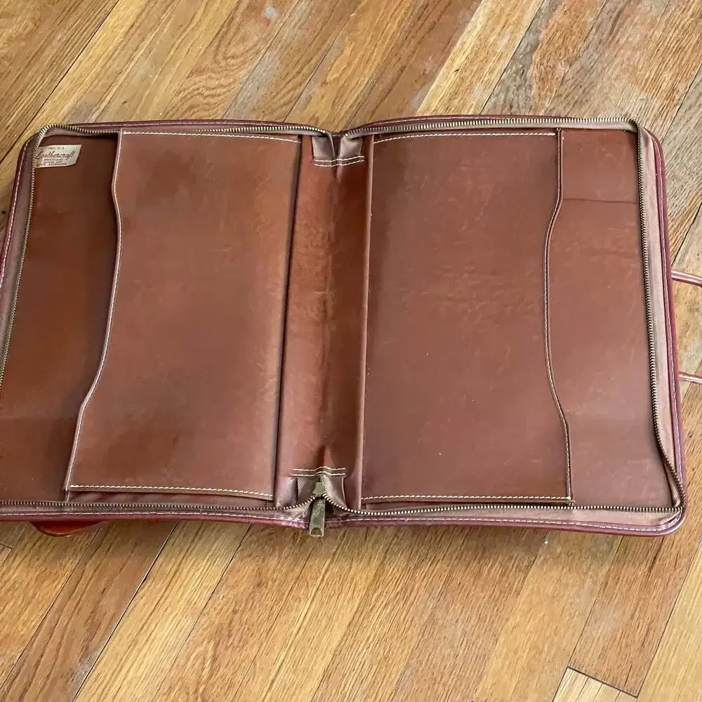 VTG. Leathercraft Split Cowhide Leather Briefcase Portfolio Retractable Handles